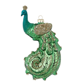 Елочная игрушка "Павлин" 15 cм, зеленая