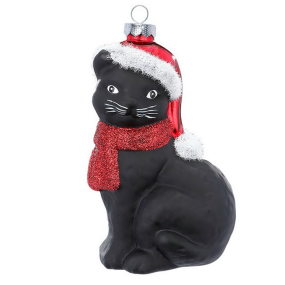 Елочная игрушка "Черный кот" 10 см