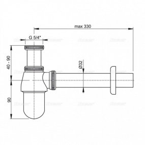 Сифон для раковины Alca A431, Ø32, цельнометаллический, с накидной гайкой 5/4, хром