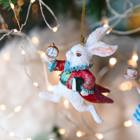 Елочная игрушка "Белый кролик" 10 см