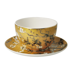 Чашка для капучино с блюдцем "Цветущие ветки миндаля" 250 мл, цвет золото