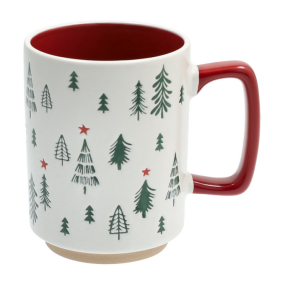 Кружка "Елки со звездой" 400 мл, цвет ручки красный