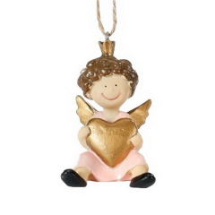 Елочная игрушка "Ангел с сердцем" 6,5 см, цвет розовый