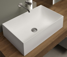 Раковина Antonio Lupi Stratos, 63х40х18, из Flumood, с клапаном, белый матовый