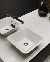 Раковина Holbi Saturn SR 42x42, из Soft Rock, белая матовая, с клапаном