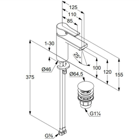 Смеситель для раковины Kludi Zenta SL 482980565, с клапаном Click-Clack, хром