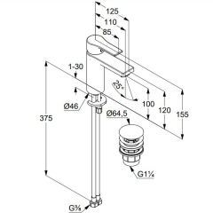 Смеситель для раковины Kludi Zenta SL 482980565, с клапаном Click-Clack, хром