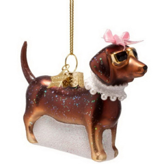 Елочная игрушка "Собачка с жемчужным ожерельем" 5 см