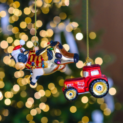 Елочная игрушка "Прыгающая корова" 8х13 см