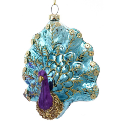 Елочная игрушка "Павлин с голубым хвостом" 13 см
