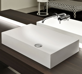 Раковина Antonio Lupi Stratos, 63х40х12, из Flumood, с клапаном, белый матовый