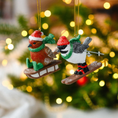 Елочная игрушка "Птица на лыжах" 7 см