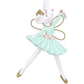 Новогодняя игрушка "Мышка-балерина" 10 см, зеленая