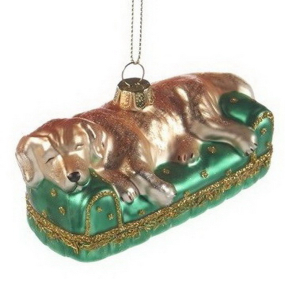 Новогодняя игрушка "Собака в зеленой лежанке" 10,5 см