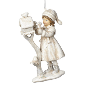 Новогодняя игрушка "Девочка и кормушка" 12,5 см