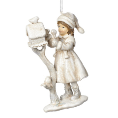 Новогодняя игрушка "Девочка и кормушка" 12,5 см