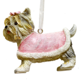 Игрушка на елку "Терьер в розовой накидке" 8 см