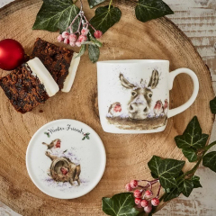 Кружка с подставкой Winter Friends (ослик и птицы) 310 мл