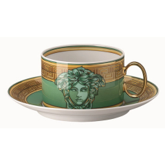 Чашка чайная с блюдцем Versace Medusa Amplified Green Coin 200 мл