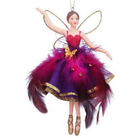 Елочная игрушка "Фея в юбке из перьев" 15 см, фиолетовая