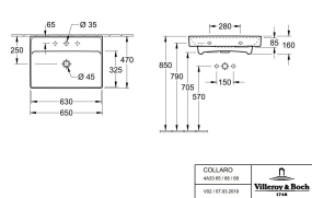 Раковина Villeroy & Boch Collaro 65х47 CeramicPlus, 4A3366R1, подвесная , из TitanCeram, белая