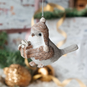 Игрушка на елку "Воробей с подарками" 7,5 см