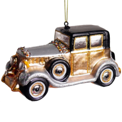 Новогодняя игрушка "Ретро машина" 14 см, цвет золото