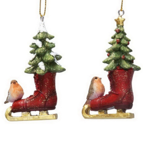 Елочная игрушка "Конек, снегирь и елка" 8 см, в ассортименте