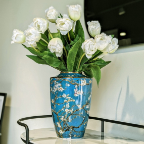 Ваза "Цветущие ветки миндаля" 24 см, голубая