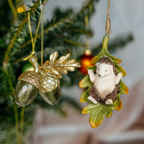 Игрушка на елку "Ежик на листочке" 11 см