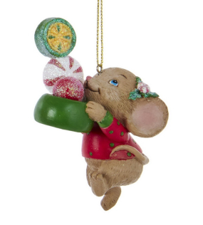 Новогодняя игрушка "Мышка с конфетами" 7,6 см