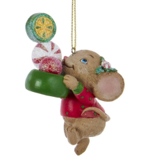 Новогодняя игрушка "Мышка с конфетами" 7,6 см