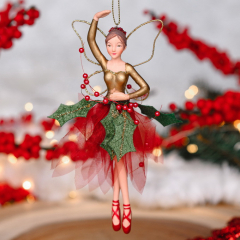 Новогодняя игрушка "Фея в красной длинной юбке" 18 см