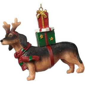 Новогодняя игрушка "Такса с рожками" 8 см