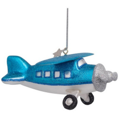 Елочная игрушка "Самолетик синий" 5 см
