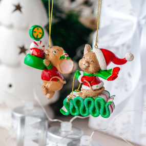 Новогодняя игрушка "Мышка с конфетами" 7,6 см