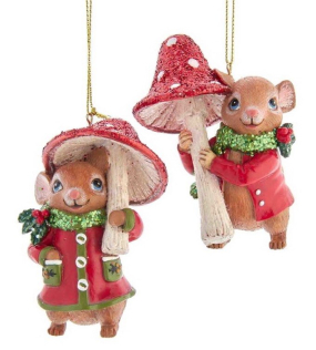 Новогодняя игрушка "Мышка с мухомором" 9 см, в ассортименте