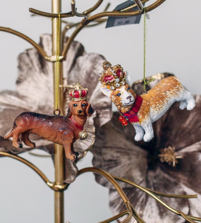 Елочная игрушка "Корги в короне" 8 см