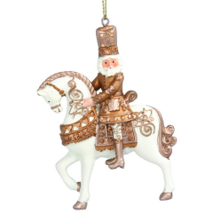 Елочная игрушка "Щелкунчик на лошади" 9 см, цвет бело-золотой