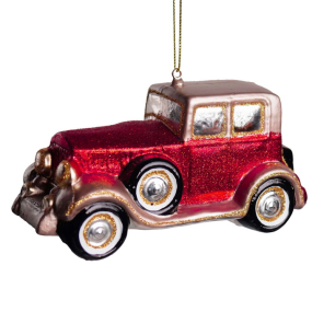 Новогодняя игрушка "Ретро машина" 14 см, красная