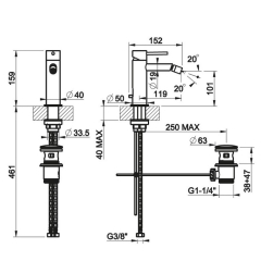 Смеситель для биде Gessi 316 54007.726, с донным клапаном, Warm Bronze