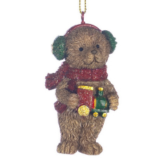 Елочная игрушка "Медведь с паровозом" 8 см