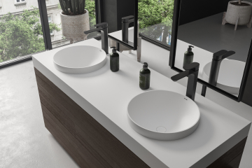 Раковина Holbi Capella SR 42х42, из Soft Rock, белая матовая, с клапаном