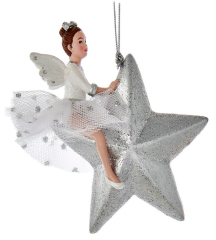 Новогодняя игрушка "Фея на звезде" 10,2 см