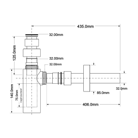 Сифон для раковины McAlpine CA32EU-SN, 1,1/4x32 мм, матовая сталь