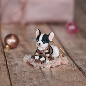 Новогодняя игрушка "Французский бульдог - мальчик" 6,3 см