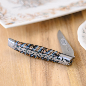 Нож карманный складной Pocket Knives 12 см, ручка - зуб мамонта (цвет синий)