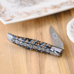 Нож карманный складной Pocket Knives 12 см, ручка - зуб мамонта (цвет синий)
