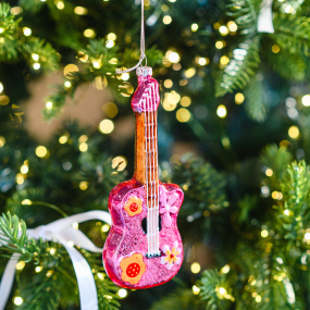 Елочная игрушка "Гитара" 15 см, розовая