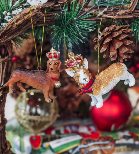 Елочная игрушка "Корги в короне" 8 см